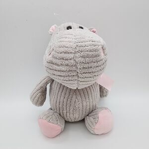 Burton + Burton Corduroy Ribbed Hippo Plush 12” Gray Pink Bow Stuffed Animal Toy